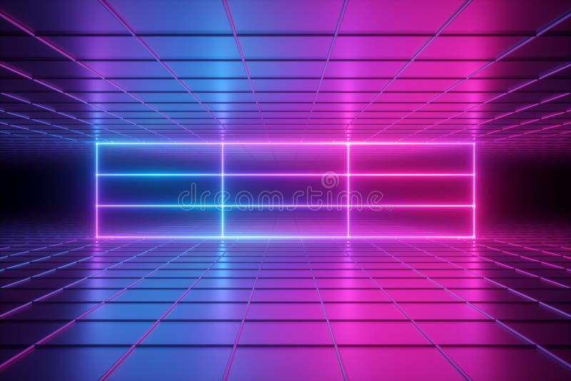 3d回报,抽象荧光的背景,霓虹灯,虚拟现实,紫外栅格,发光的线,箱子,空的室 皇族释放例证 3d回报,抽象荧光的背景,霓虹灯,虚拟现实,紫外栅格,发光的线,箱子,空的室 皇族释放例证